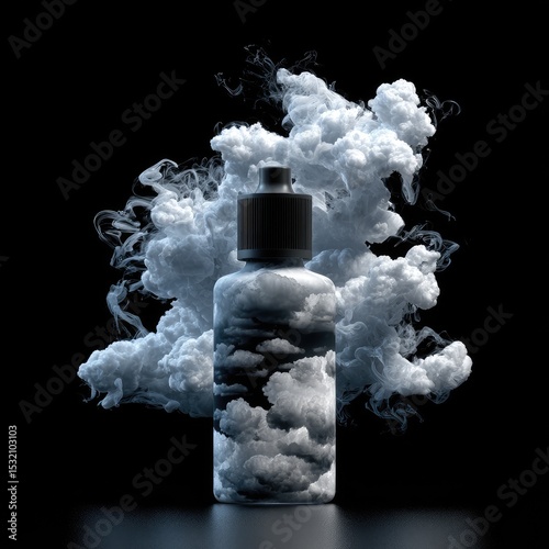 Black bottle, clouds, smoke, vapor