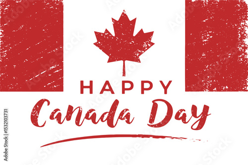 Happy Canada Day, Grunge Flag Design with Script Lettering