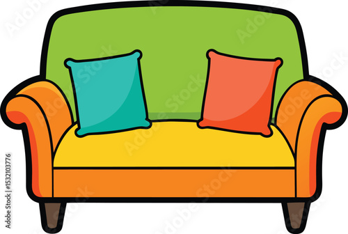 sofa with pillows style on white background