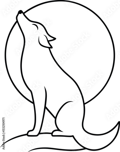 wolf howling at moon outline for colouring book on white background
