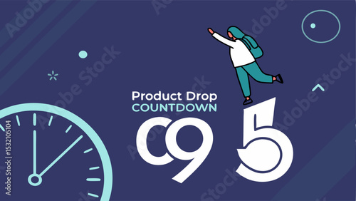 Illustration of a countdown with a person stepping on the number five with a clock in the background