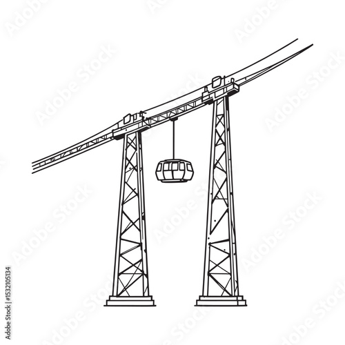 funicular mountain railway transport line art vector illustration.
