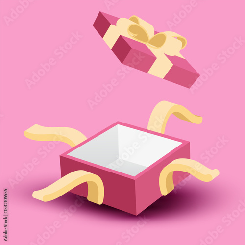 3D open gift box. promotional design element