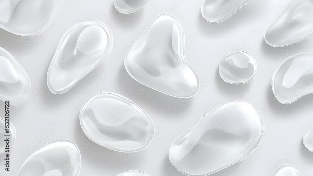 Abstract pattern of soft, white, organic shapes.  Delicate, fluid forms scattered across a plain white background.  Visually calming and minimalist aesthetic