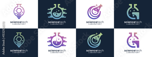 Set Collections of Laboratory Test Logo Design Ideas. Vector of Research Tech and Science Concept.