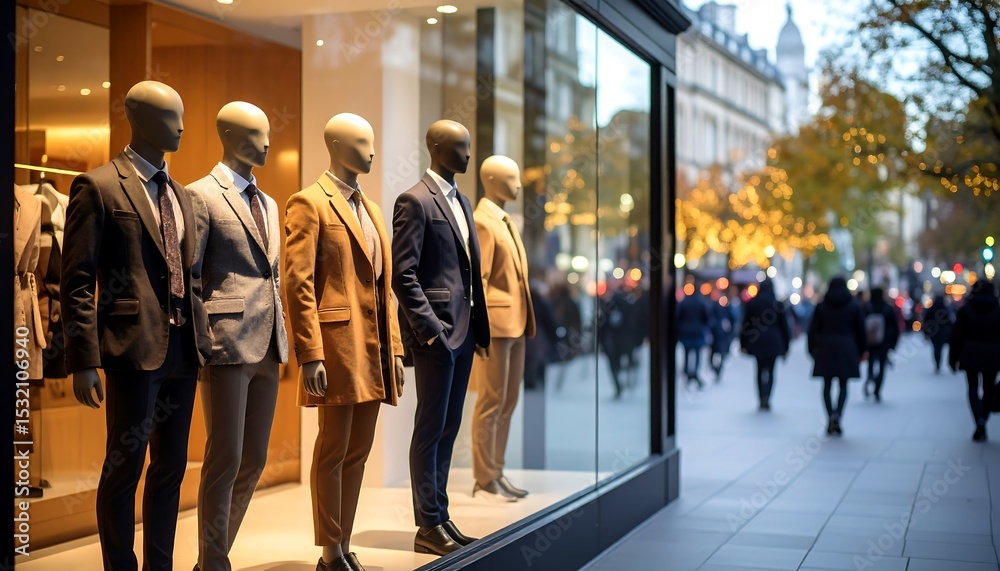 Fototapeta premium Shop window display of mannequins in suits