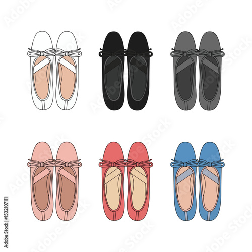 Six Pairs of Women's Ballerina Shoes Illustration Art & Illustration