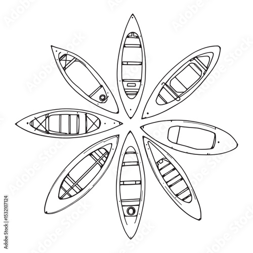 Hand Drawn Canoe Vector Line Art Design