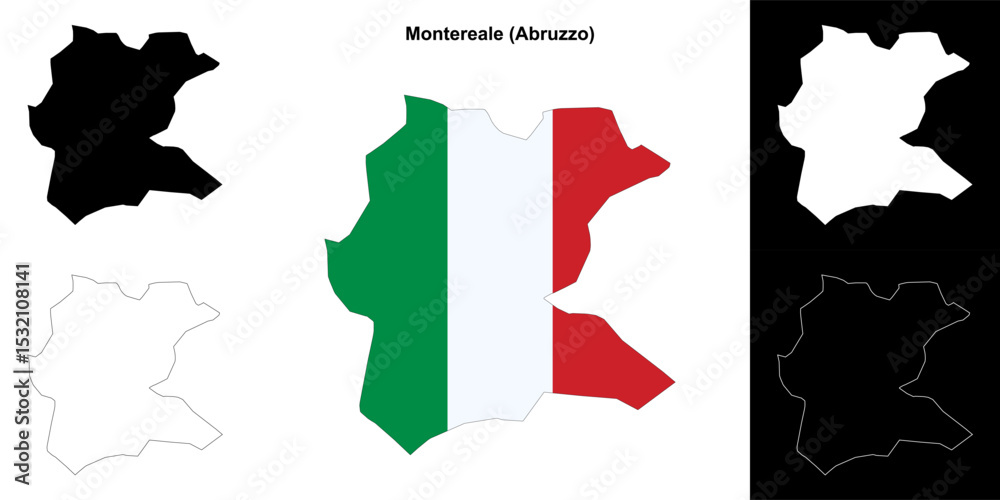 Fototapeta premium Montereale (Abruzzo) outline map set