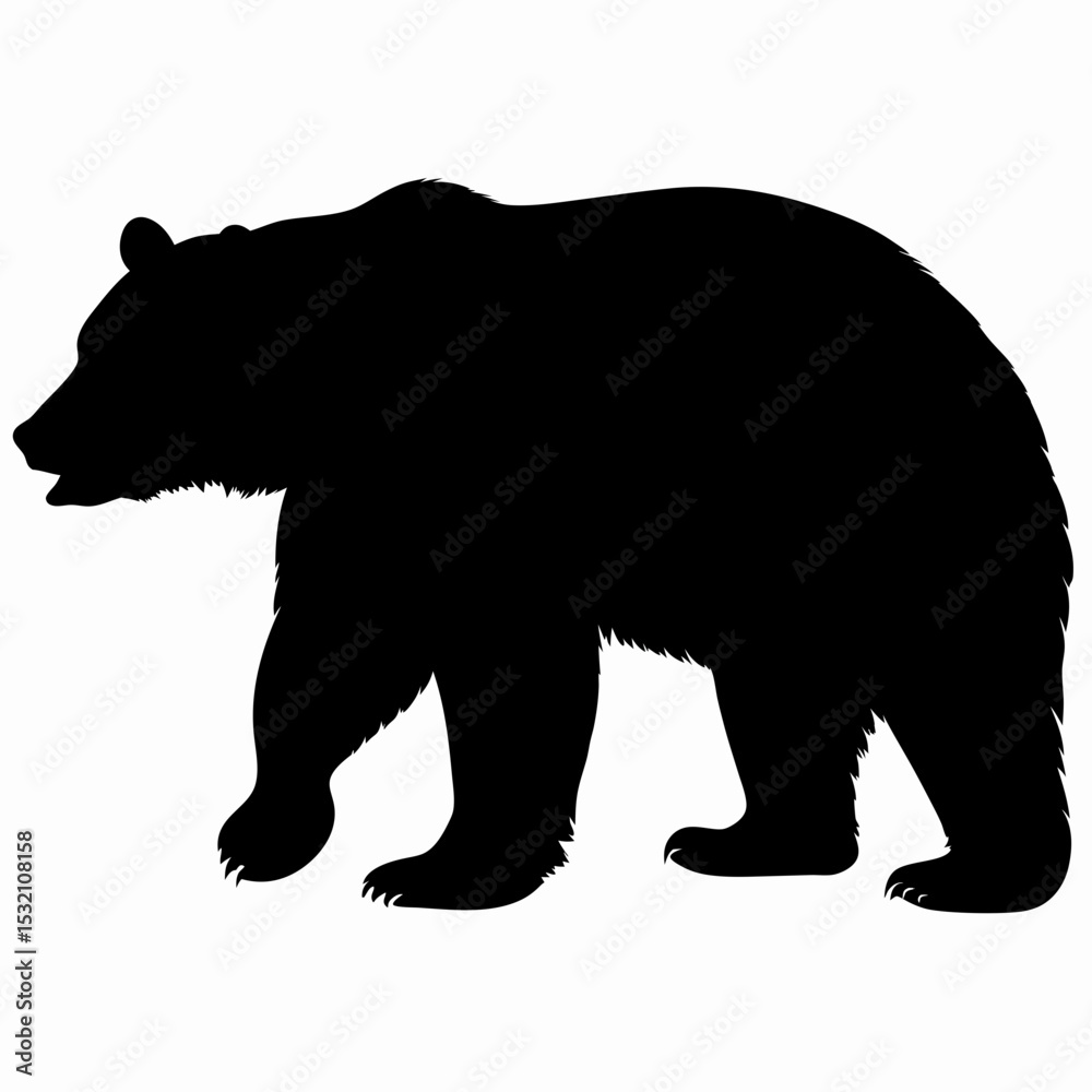 Fototapeta premium Silhouette of a Walking Bear Isolated on White Background 
