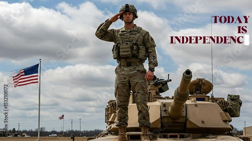 Brave Soldier Salutes on Tank - 4th of July Motion Poster