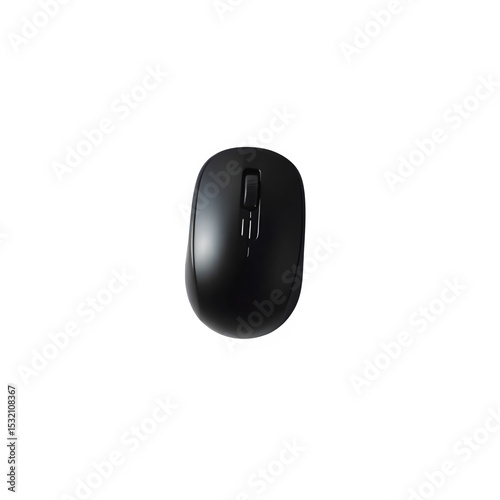 A sleek black wireless mouse transparent background PNG image, top view isolated object with realistic lighting, clean design, and high-resolution modern appearance

