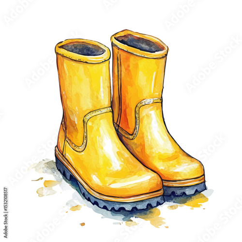 Rain Boots, watercolor drawing vector, isolated on a white background.