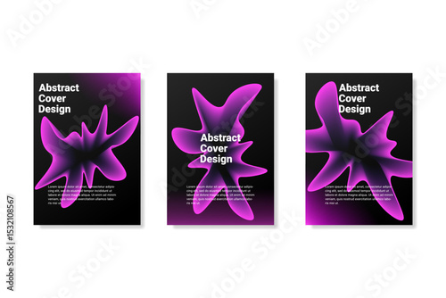Modern Abstract Poster with Glowing Purple Fluid Shapes on Black Background