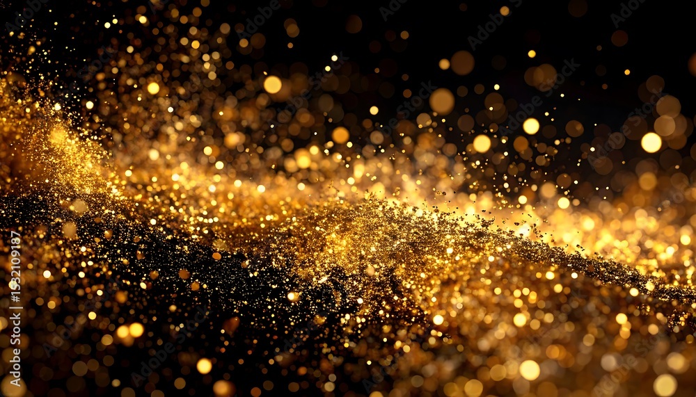 Obraz premium Golden particles swirling on black background
