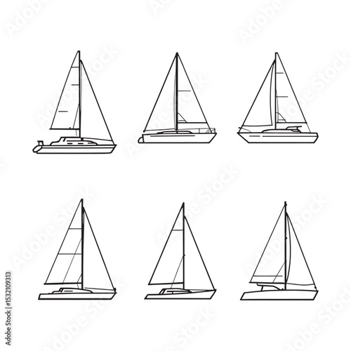 Hand drawn yacht illustration in linear vector style