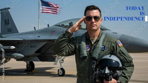 Saluting Pilot on Runway - Independence Day Celebration