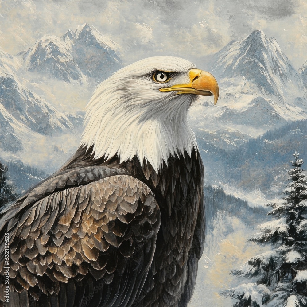 Obraz premium close up eagle setting on mountain 