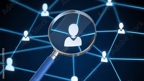 Wallpaper Mural Magnifying Glass Focuses on a Person within a Network of Connections Illustrating Social Media or Online Community Interactions Torontodigital.ca