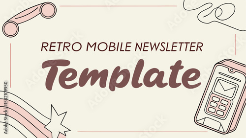 Retro mobile newsletter template featuring a stylized phone handset and a modern mobile phone design element