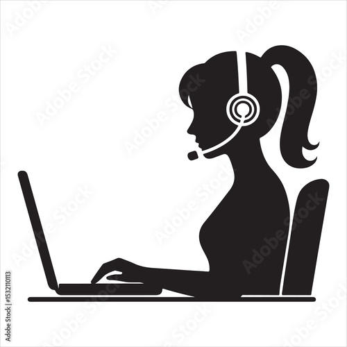 Silhouette of person remote working  ,  vector black color  , solide white colour background 