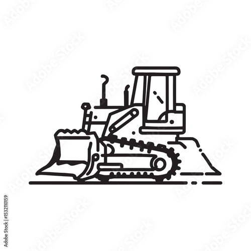 Heavy machinery bulldozer outline drawing for design use.