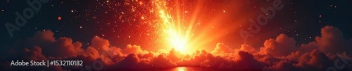 A single, bright light source explodes outwards, radiating vibrant energy and illuminating the surrounding darkness; perfect for concepts of innovation, change, and progress , futuristic, glare