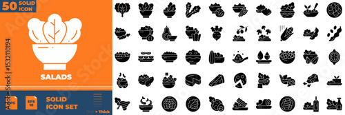 Salad Solid Editable Icons set. Vector illustration in modern thin solid style of salad icons: bowl, leaf, nature, etc