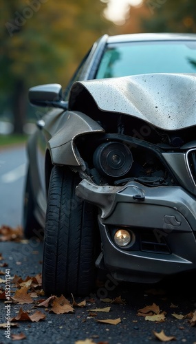 Close-up of a severely damaged car after a fatal accident, highlighting the extent of the destruction and the potential for lethal injury , accident, life-threatening, road safety