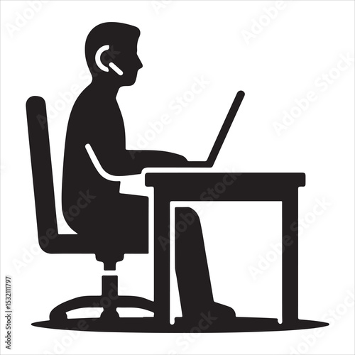 Silhouette of person remote working  ,  vector black color  , solide white colour background 