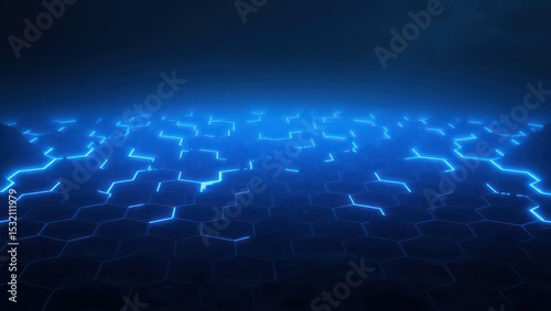 A dark blue background with a glowing blue hexagonal pattern on the surface of the image plane