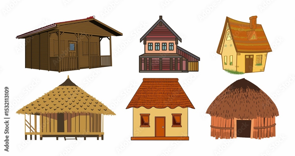 Illustration of traditional houses from various cultures and regions. Illustration of traditional houses from various cultures and regions.