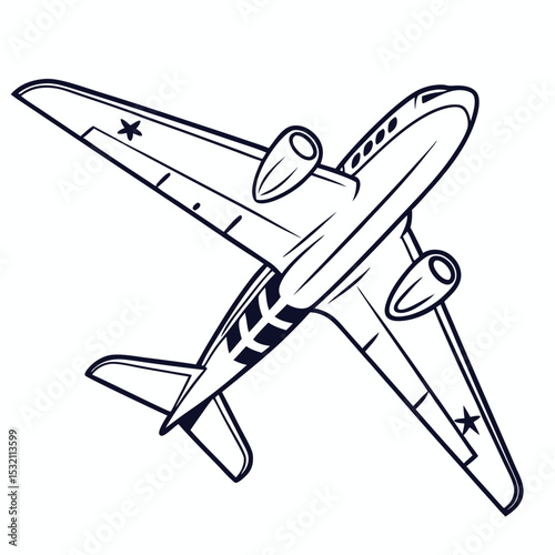 A vintage airplane, isolated on white background, soars overhead