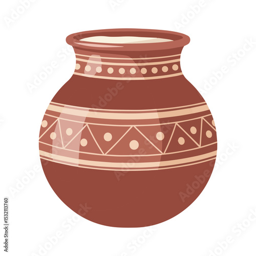Traditional Clay Pot with Ethnic Pattern Design Art & Illustration