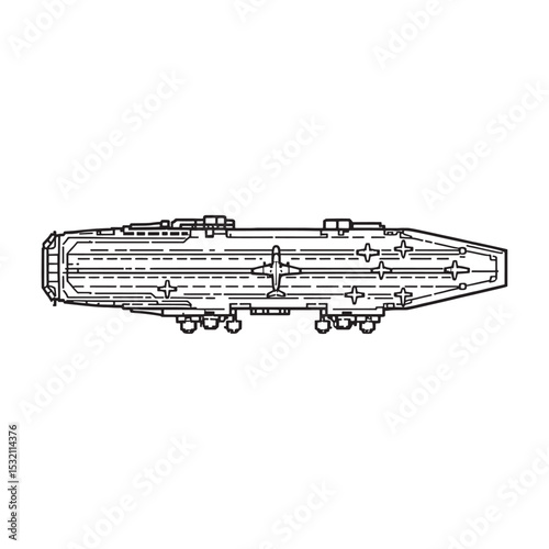 Minimalist aircraft carrier line drawing vector art illustration
