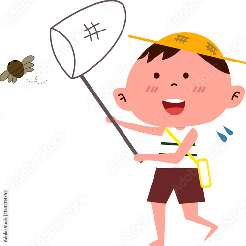 happy boy  hunting bug in summer