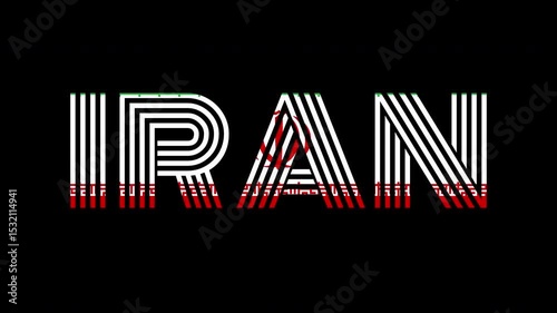 Iran text animation on black background. 4K