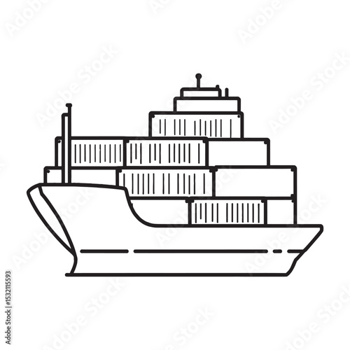 minimalist cargo ship outline drawing vector artwork