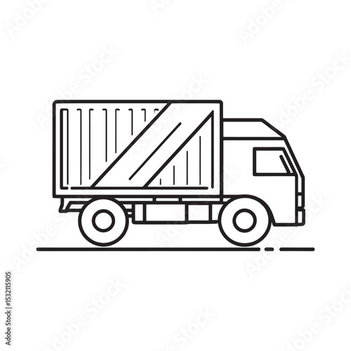 minimalist container truck vector outline drawing graphic