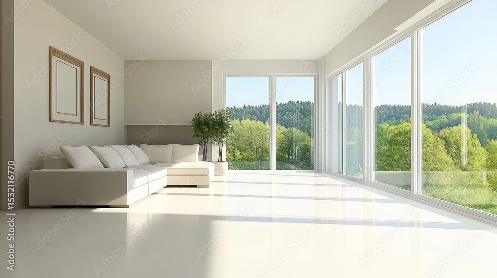 Fototapeta premium Modern Living Room with Panoramic Views