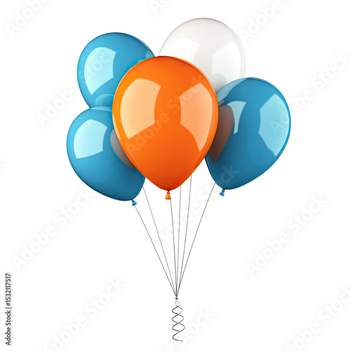 3D realistic orange, blue, and white balloons, a birthday illustration clipart isolated on a white background PNG