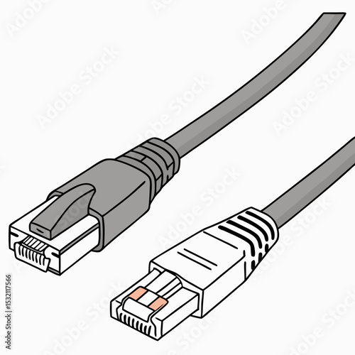 LAN Cable Vector – Generative AI & Linocut Silhouette Design for Network Technology