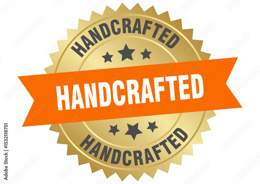 Obraz premium hand crafted. hand crafted round orange and gold label isolated on transparent background