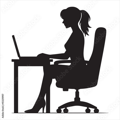 Silhouette of person remote working  ,  vector black color  , solide white colour background 