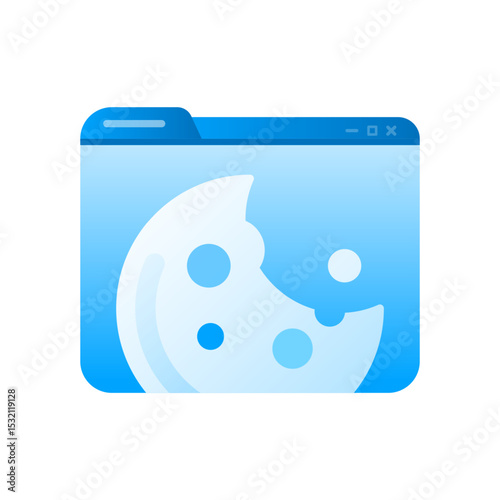 Illustration of a website layout with cookie icon silhouette, representing cookie consent notice, data privacy, and user tracking on modern websites. Perfect for digital user experience