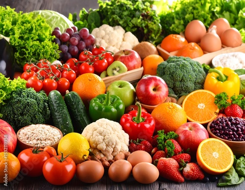 Colorful assortment of fresh produce and healthy foods