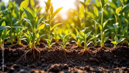 sunlight exposure improving root biomass in crops, enhancing water and nutrient uptake for better yields.