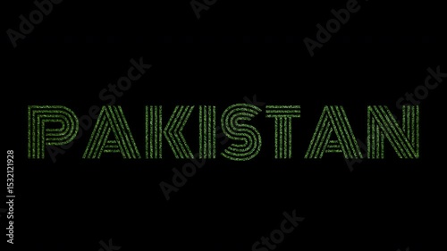 Pakistan text animation on black background. 4K