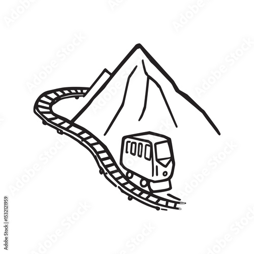 minimalist outline funicular transport cable car mountain vector