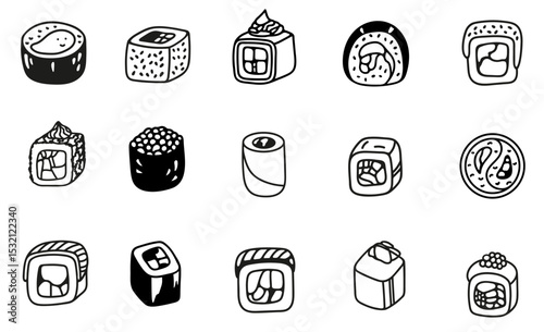  Sushi icons set. vector. editable